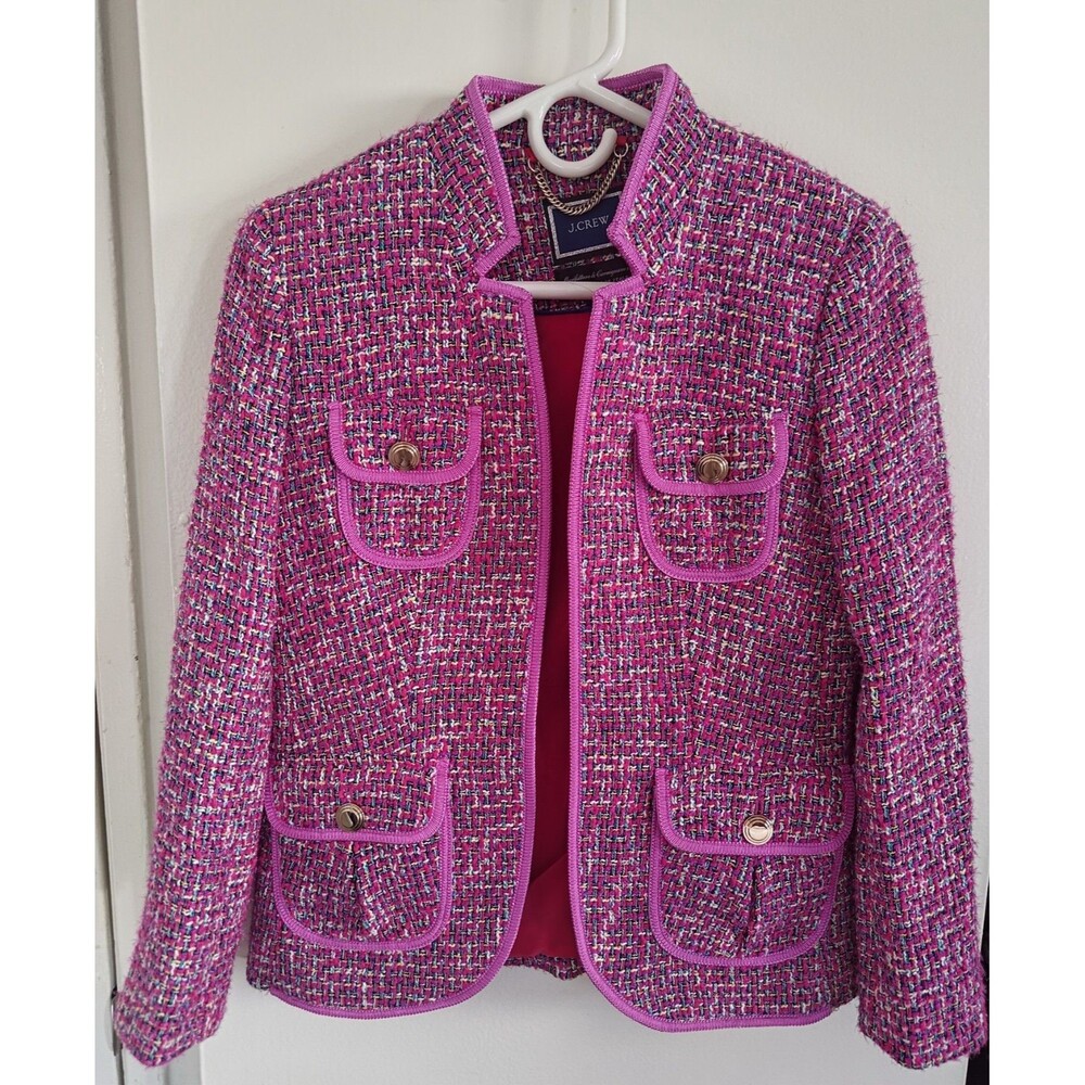 J.CREW Pink Purple Autumn Tweed Open Blazer Jacket Mandy Baxter Size 2